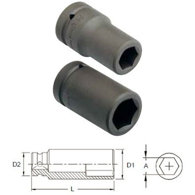 Genius Tools 849563 1"-os 6 lapú gépi dugókulcs fej, hosszított kivitel, 63 mm termék fő termékképe