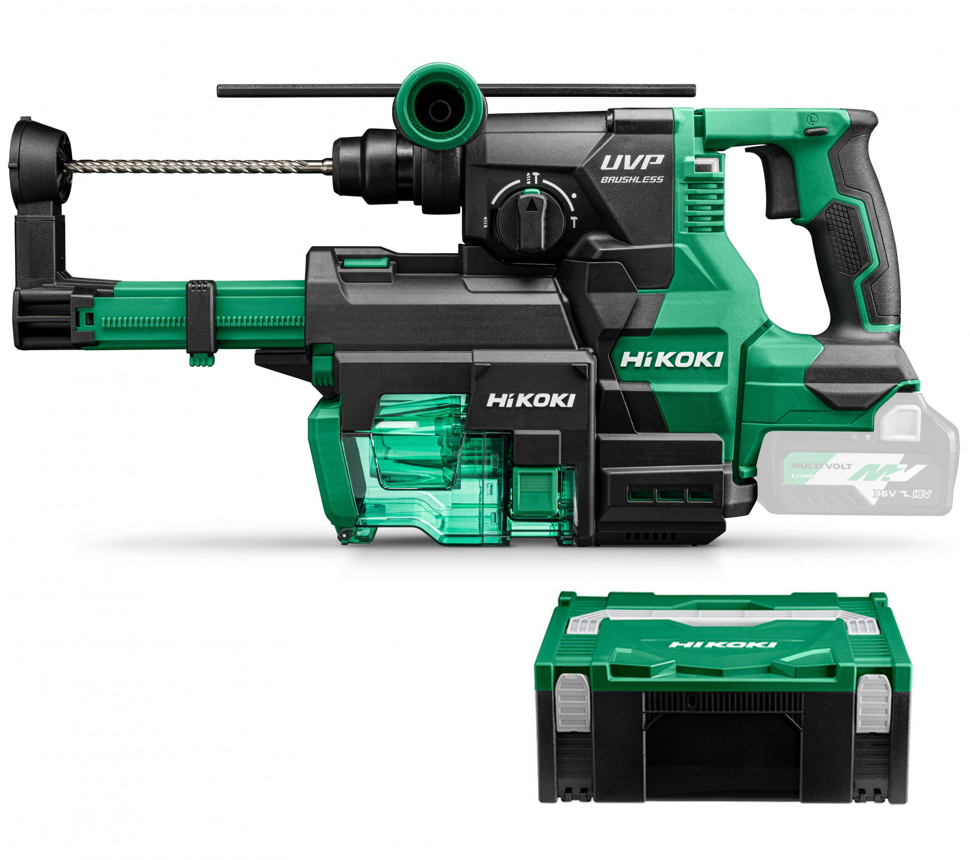 HiKoki DH3628DA-W3Z MULTI VOLT akkus SDS-plus fúró-vésőkalapács porelszívóval (akku és töltő nélkül, Hitbox kofferben) termék fő termékképe