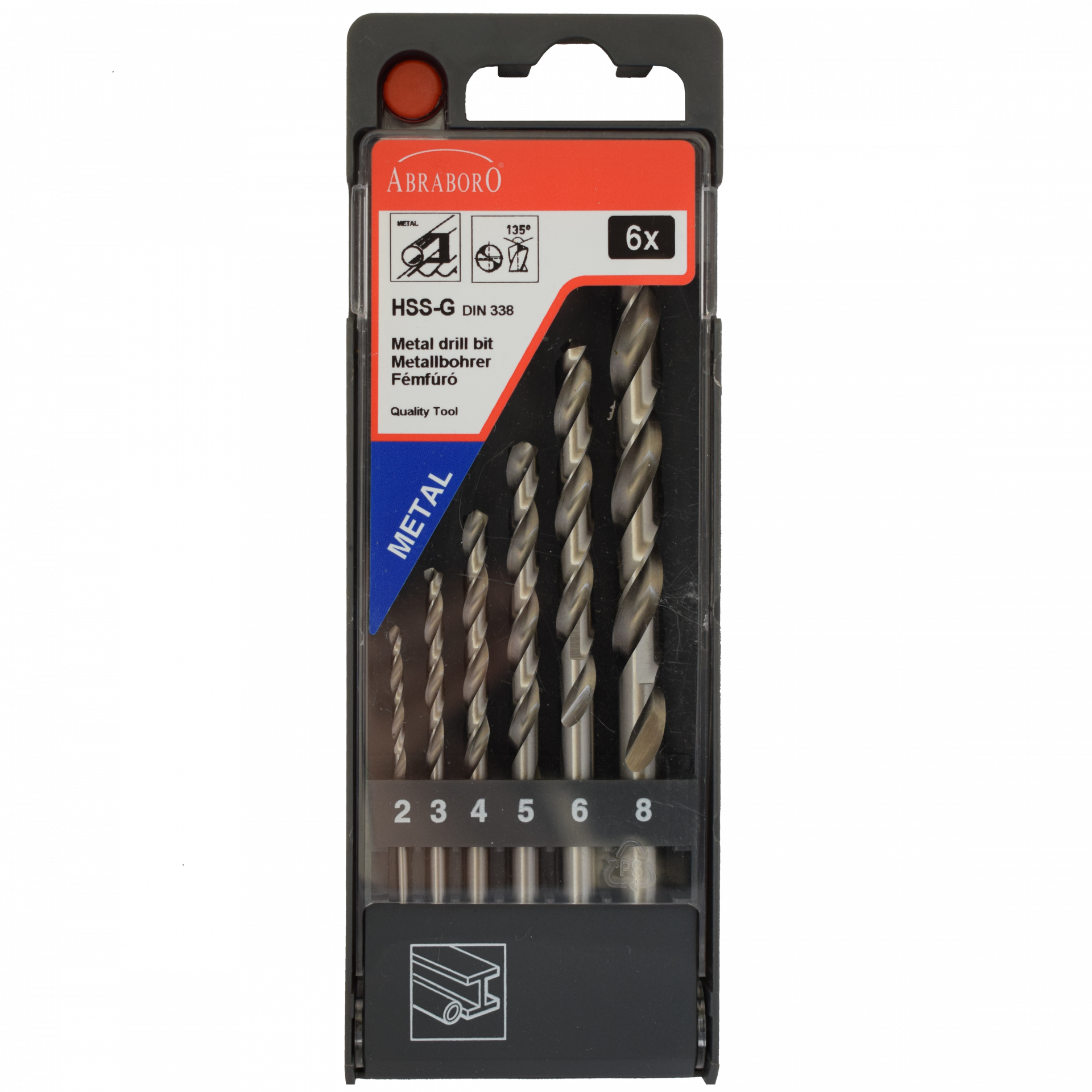 Abraboro HSS-GS 6 részes fémfúró készlet, műanyag dobozban termék fő termékképe